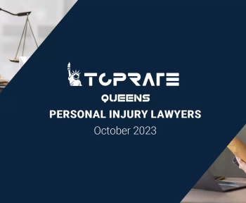 Graphic of the top 10 personal injury lawyers in Queens, NY for October 2023.